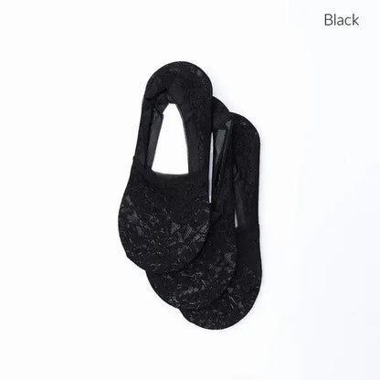 Two pairs of black floral lace sneaker socks in a 3-pack for stylish comfort
