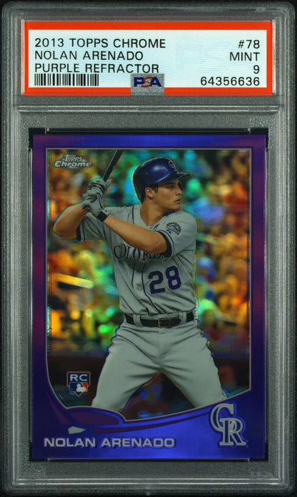PSA 9 Nolan Arenado 2013 Topps Chrome Purple Refractor baseball card for collectors