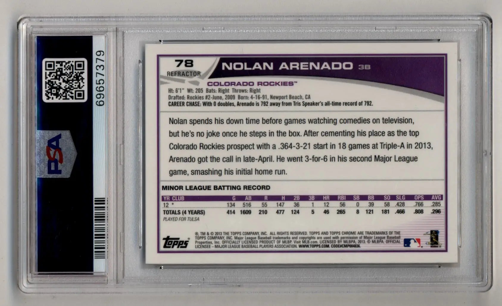 Nolan Arenado 2013 Topps Chrome X-Fractors refractor card PSA 10 Gem Mint