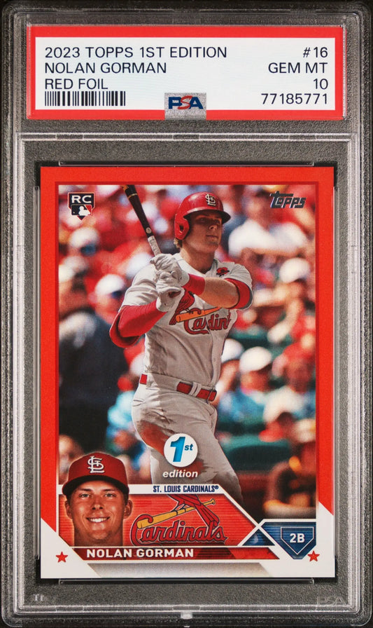 Nolan Gorman 2023 Topps 1st Edition Red Foil baseball card PSA 10 Gem Mint