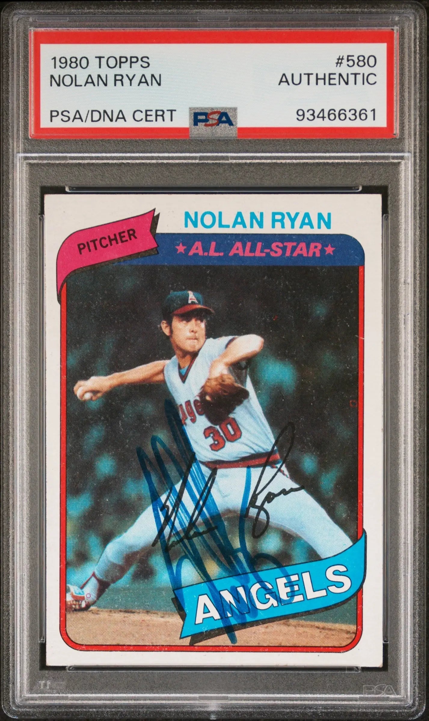 PSA-authenticated 1980 Topps Nolan Ryan baseball card featuring a pitcher in mid-throw