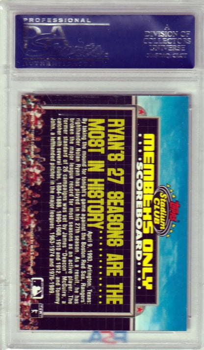 Graded Nolan Ryan baseball card from Topps Stadium Club Members Only PSA 10 GEM MINT