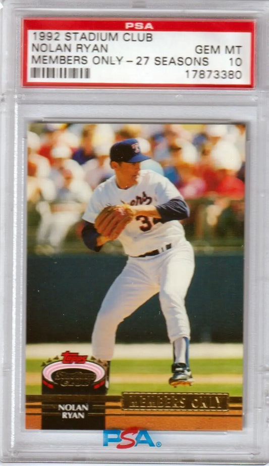 Graded Nolan Ryan baseball card from 1992 Topps Stadium Club Members Only PSA 10 GEM MINT
