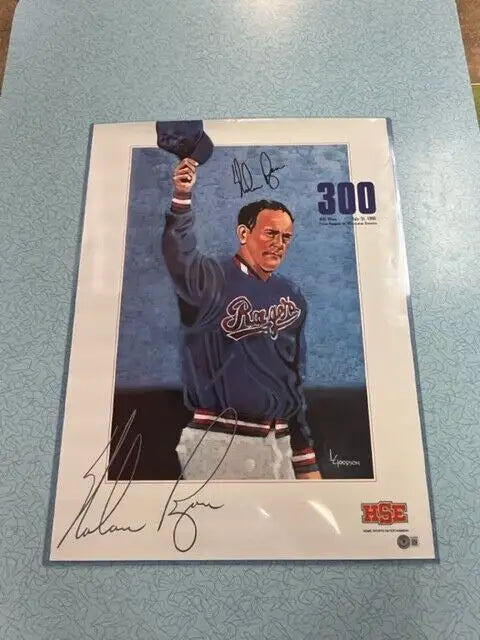Signed Nolan Ryan HSE 1990 commemorative print for Texas Rangers fans