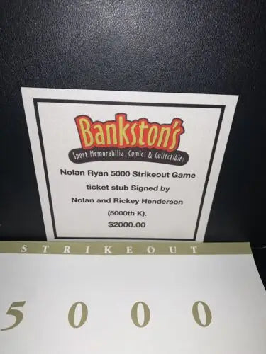 Framed Nolan Ryan 5000 strikeout game ticket stub signed by Nolan Ryan and Rickey Henderson