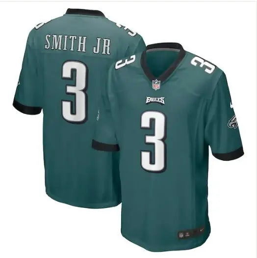 Green Philadelphia Eagles NFL jersey with SMITH JR and number 3 for Nolan Smith 2023