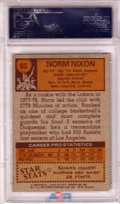 Norm Nixon basketball card from Topps RC Rookie 1978-79 LAKERS PSA 9 MINT