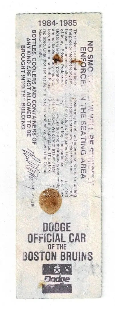 Vintage Boston Bruins hockey ticket stub from Nov 15, 1984 at Ticket Stub Garden NHL