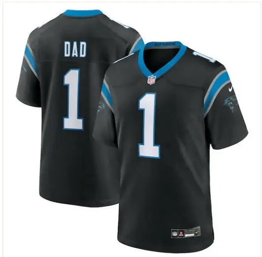 Black Carolina Panthers Nike Game Jersey with DAD and number 1 on the back