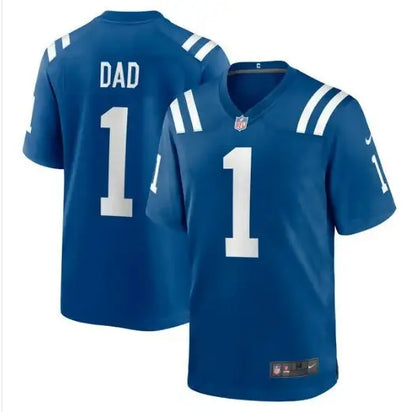 Blue Indianapolis Colts Nike Game Jersey with number 1 and DAD on the back