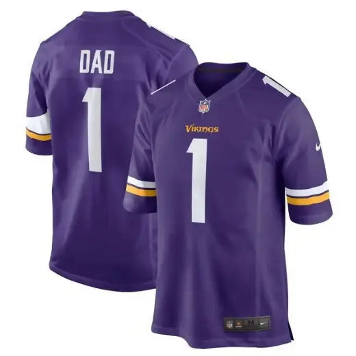 Purple Minnesota Vikings Nike Game Jersey with number 1 and DAD on the back