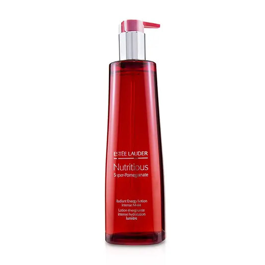 Red Estee Lauder Nutritious Super-Pomegranate Radiant Energy Lotion with pump dispenser