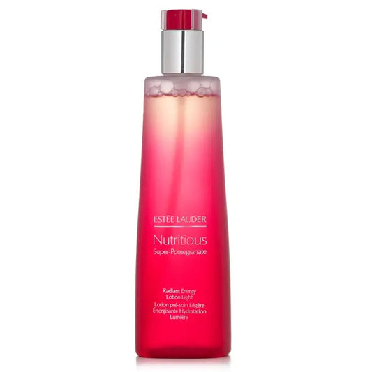 Tall bottle of Nutritious Super-Pomegranate Radiant Energy Lotion Light with silver pump