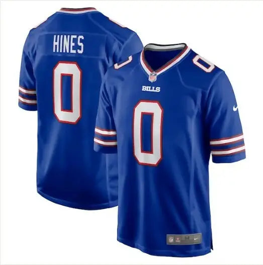 Blue Buffalo Bills Nyheim Hines Nike Royal Game Player jersey on display