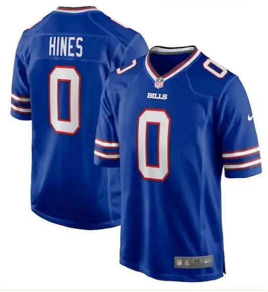 Two royal blue Buffalo Bills Nyheim Hines Nike Game Player Jerseys with number 0