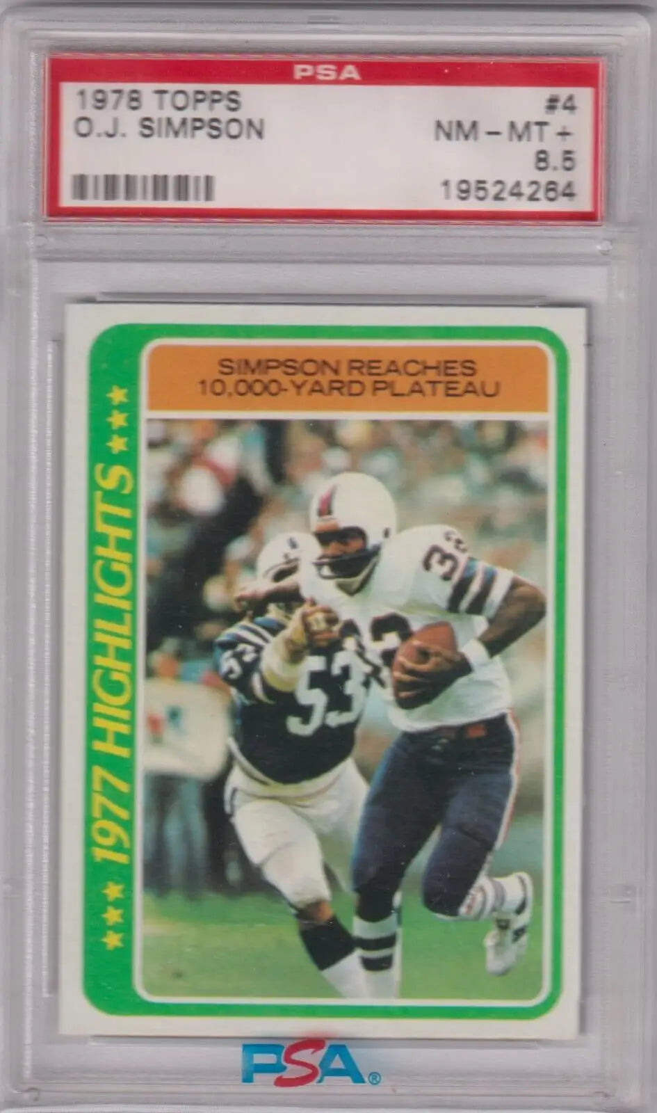 Graded O J Simpson football card from 1978 Topps PSA 8.5 NM-MT+ collectible sports memorabilia
