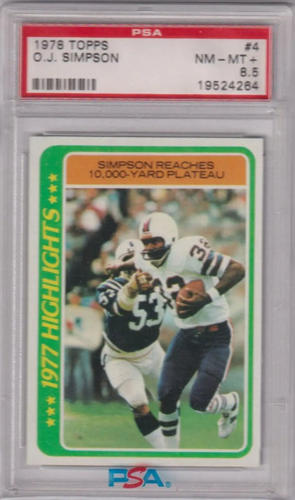 Graded O J Simpson football card from 1978 Topps PSA 8.5 for Columbia Hobby eBay listing