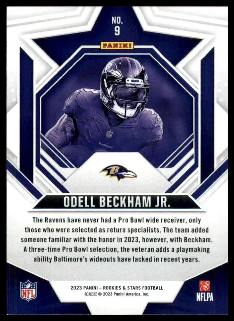 Collectible Odell Beckham Jr. football card from Panini Rookies 2023 Baltimore Ravens