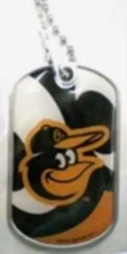 Dog tag necklace with cartoon bird mascot logo for Licensed MLB teams and trading cards