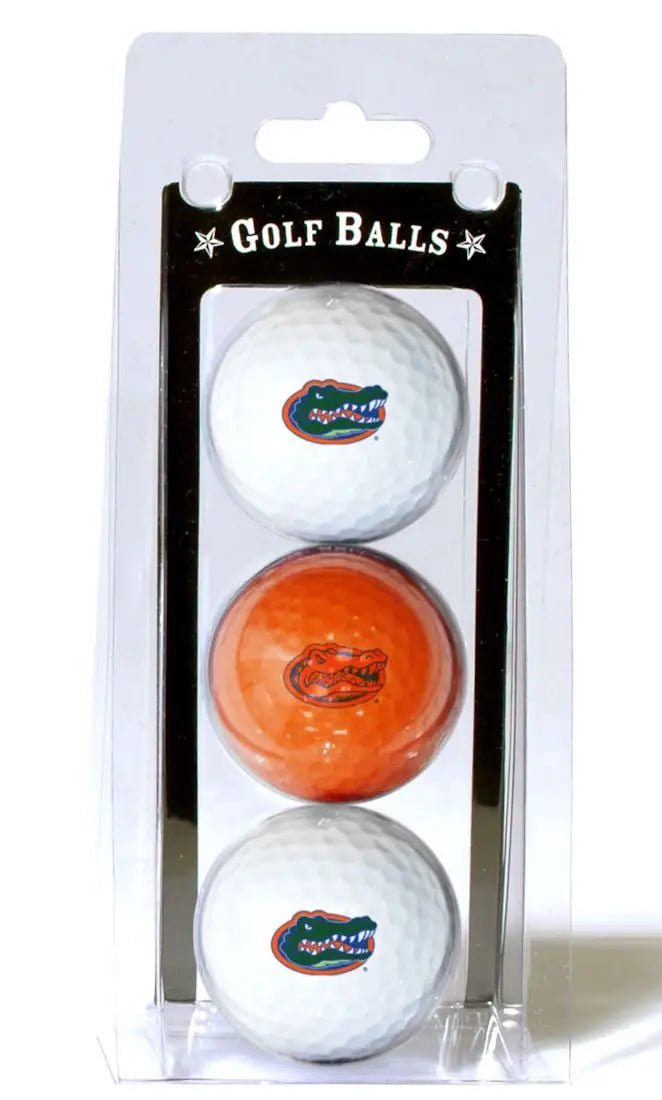Package of three golf balls with University of Florida Gators logos for fans