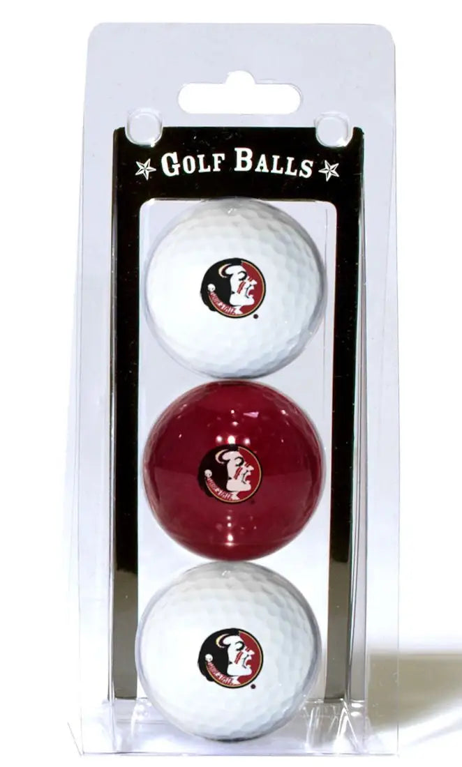 Set of three golf balls in team colors, officially licensed NCAA display pack