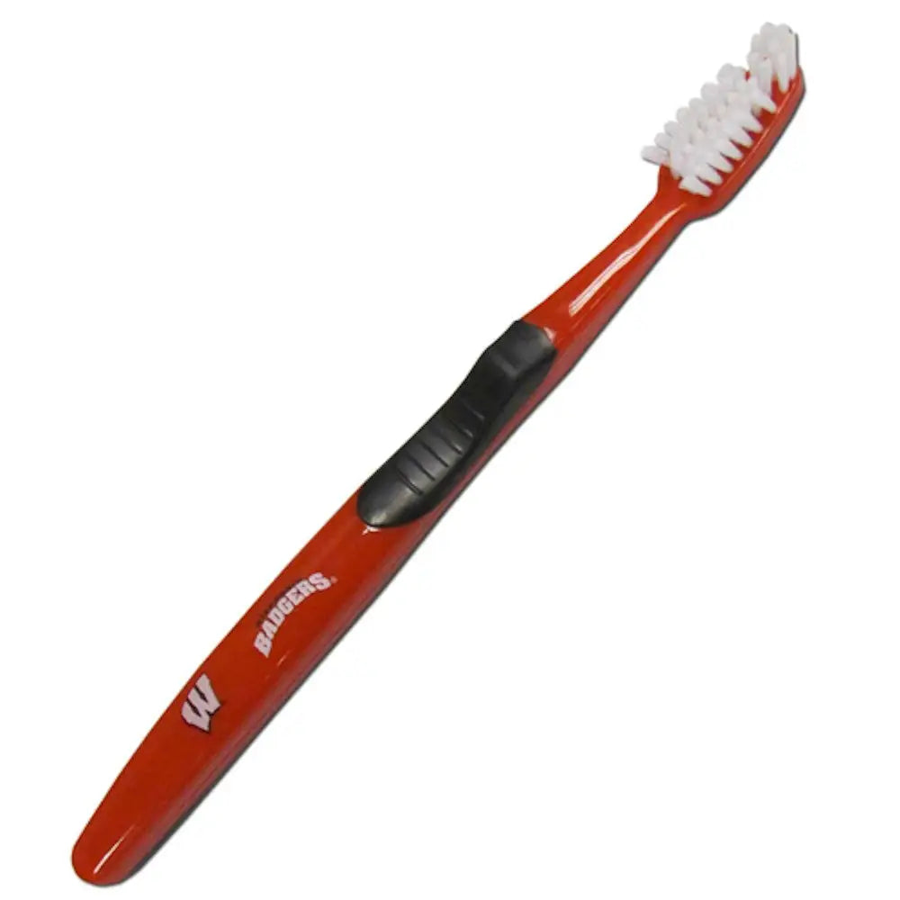 Red and black NCAA toothbrush with soft bristles for team spirit and sports trading cards