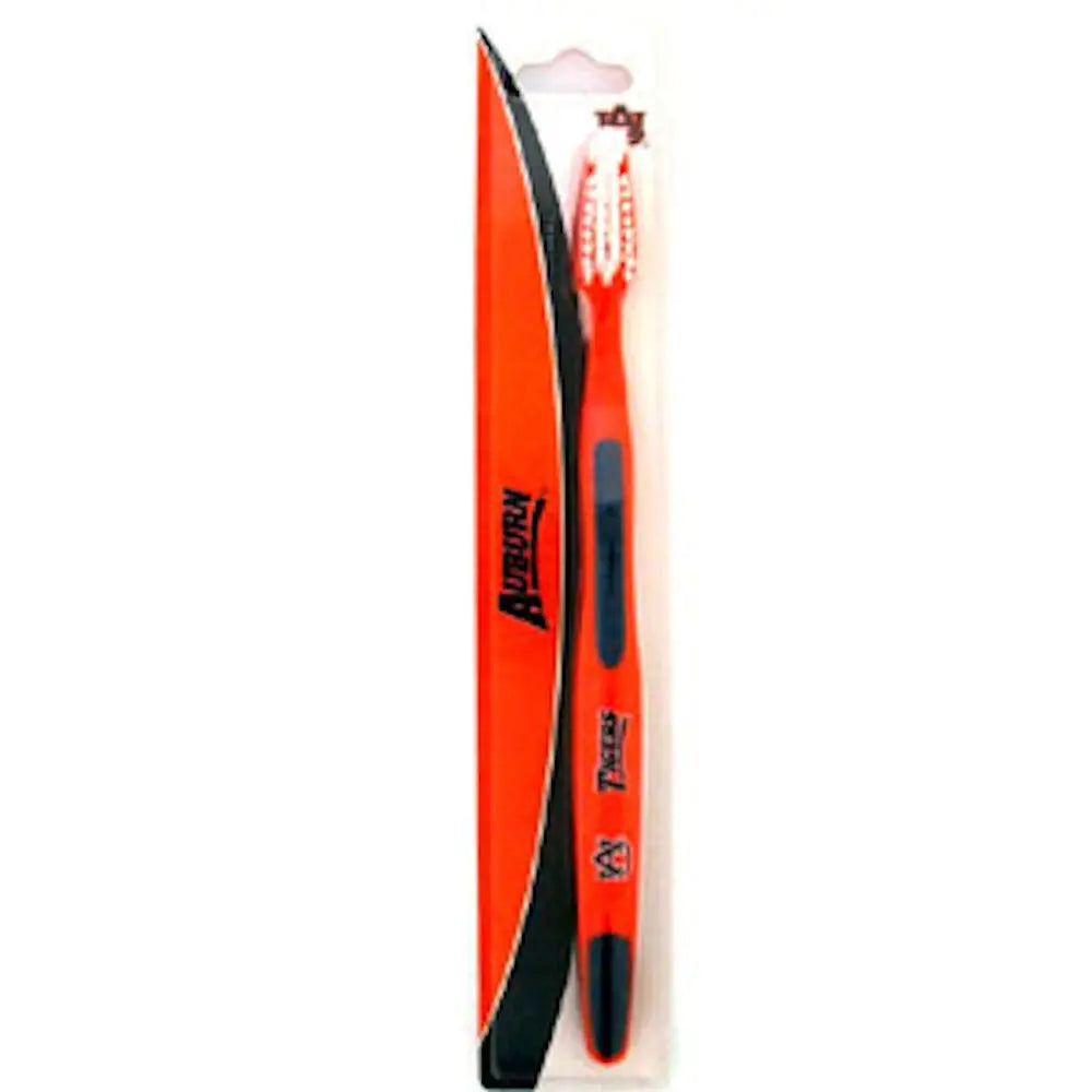 Bright orange NCAA toothbrush for team spirit with black accents and soft bristles
