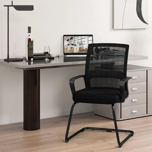 Office Guest Chair with Lumbar Support for Waiting Room-2 Pieces - Color:Black - Guest Chairs