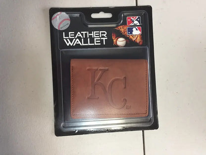 Leather wallet with KC logo embossed, perfect for baseball cards and MLB fans