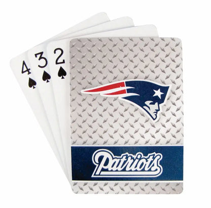 Official NFL playing cards featuring the New England Patriots logo and branding