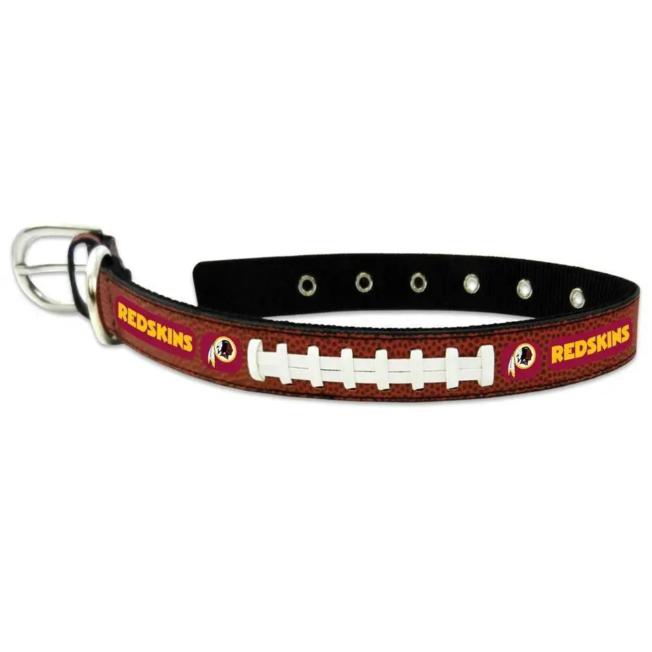 Officially licensed leather pet collar with Washington Redskins branding and lacing design