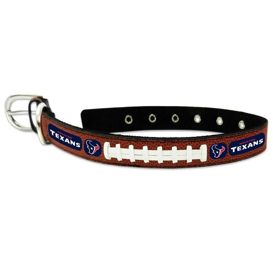 Officially licensed leather pet collar featuring Houston Texans logo and colors