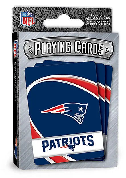 NFL-licensed New England Patriots playing cards packaged for NFL playing cards collection