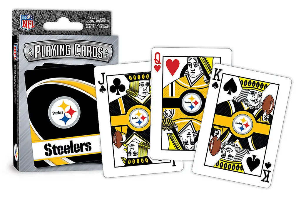 NFL Pittsburgh Steelers themed playing cards with logo on packaging and card faces