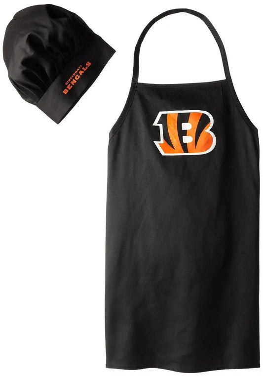 Black apron with Cincinnati Bengals logo from Official NFL Tailgate Apron and Chef Hat