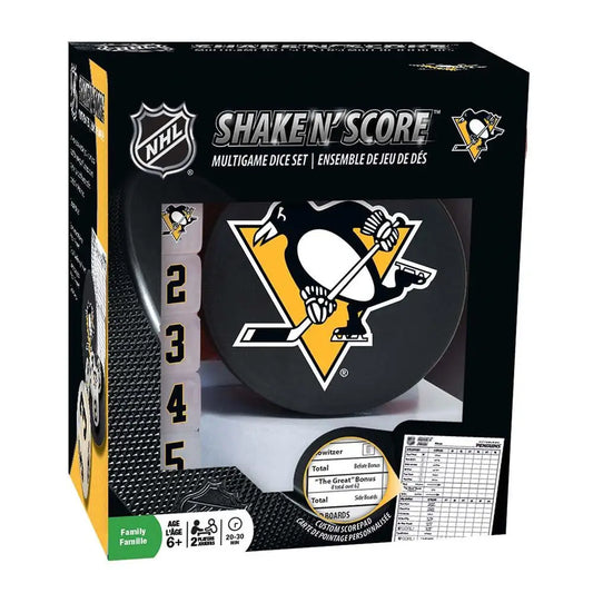 NHL Shake N Score Travel Dice Game with Pittsburgh Penguins Logo and branding