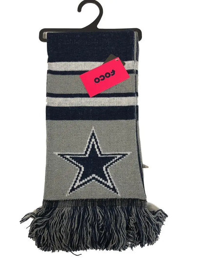 Striped knit scarf with star logo and fringed ends, officially licensed NFL colorblock big logo