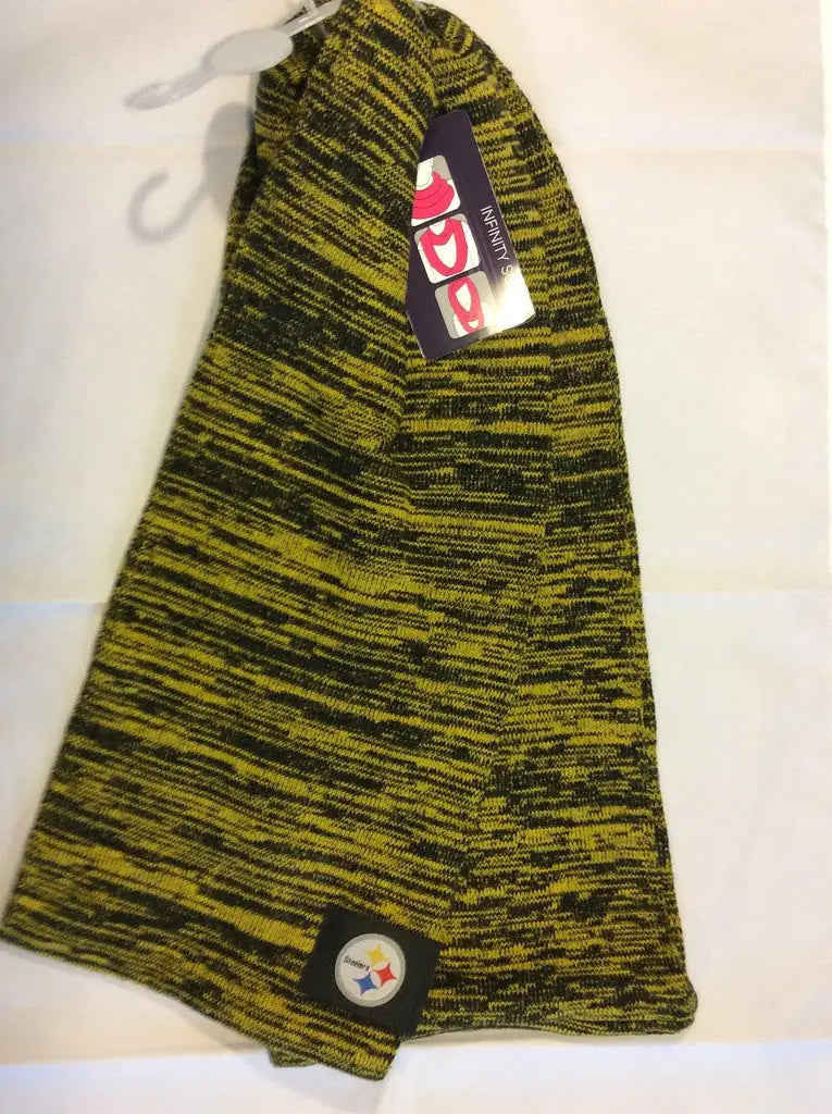 Yellow and black Knitted Beanie with Pittsburgh Steelers logo for Officially Licensed NFL Colorblock Infinity Scarf