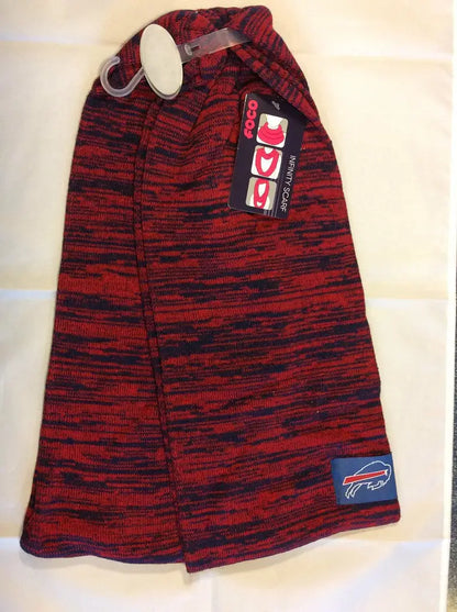 Red and black marled knit colorblock infinity scarf with Buffalo Bills logo