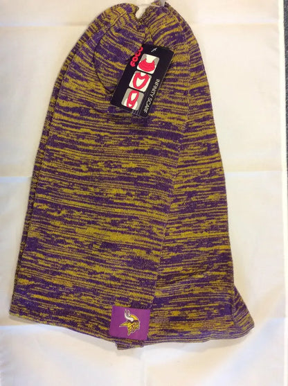 Knitted beanie hat in purple and yellow, part of Officially Licensed NFL Colorblock Infinity Scarf
