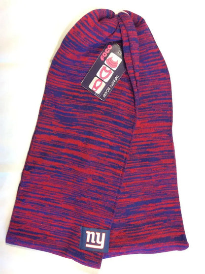 Striped knit beanie hat with NY logo in red and blue for Officially Licensed NFL accessories