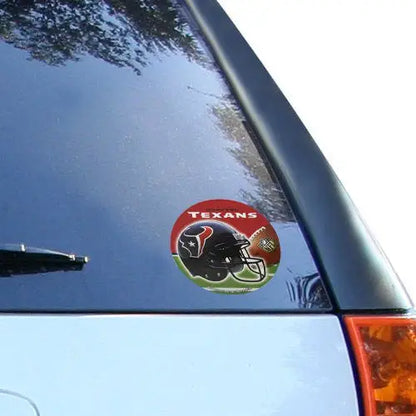 Circular Houston Texans officially licensed NFL football vinyl decal on car window