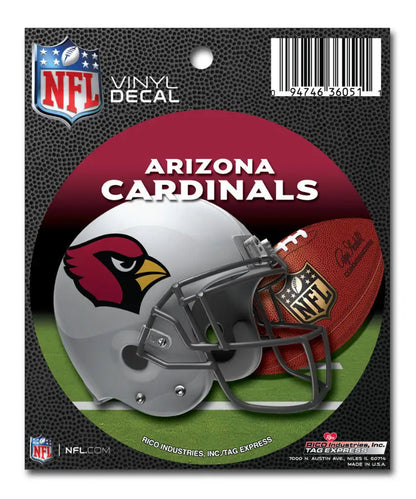 Officially licensed NFL football vinyl decal with Arizona Cardinals logo and helmet