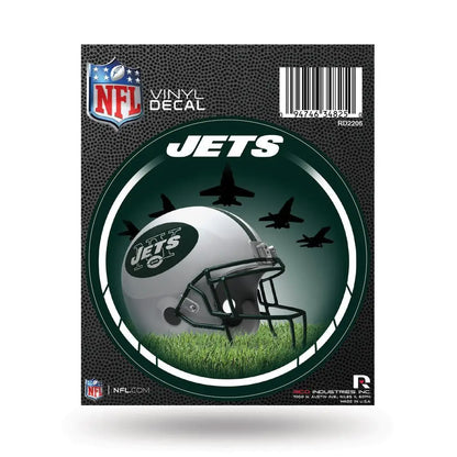 Officially licensed NFL football vinyl sports decal featuring Jets helmet and fighter jets
