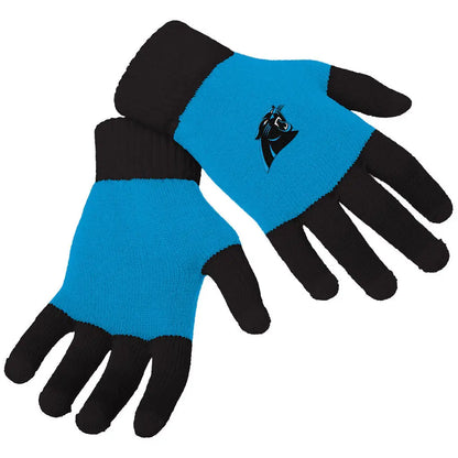 Officially Licensed NFL Knit Colorblock Gloves in black and blue with logo on back