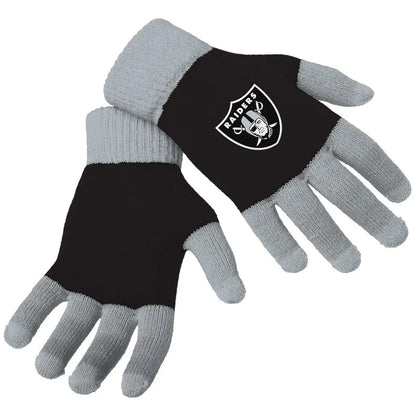Officially licensed NFL Knit Colorblock gloves in black and gray with Oakland Raiders logo