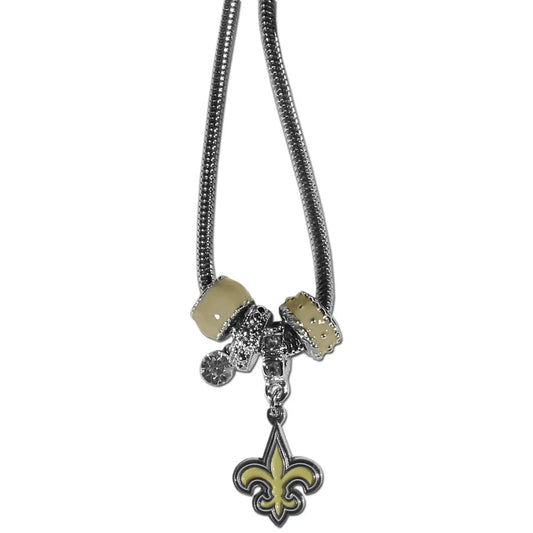 Bead necklace featuring a fleur-de-lis pendant and decorative beads for NFL fans