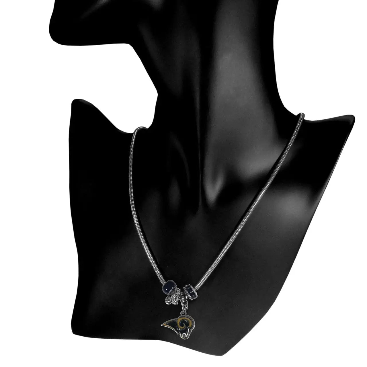 Heart-shaped pendant on a black bust for Officially Licensed NFL Team Euro Bead Necklace