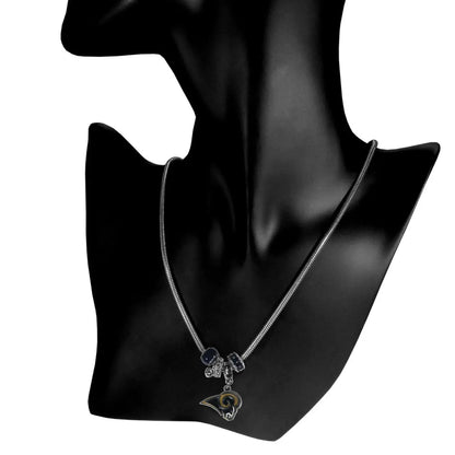 Heart-shaped pendant on a black bust for Officially Licensed NFL Team Euro Bead Necklace