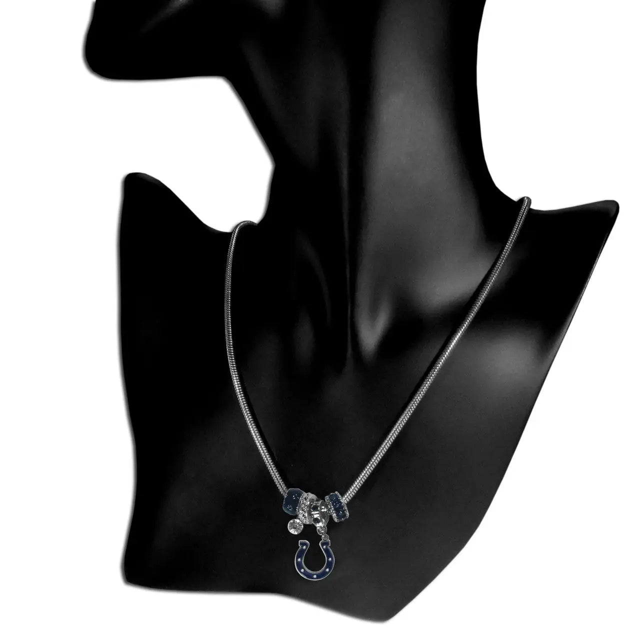 Horseshoe pendant on Officially Licensed NFL Team Euro Bead Necklace displayed on bust